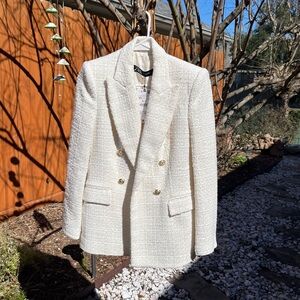 Zara Textured Cream Blazer with Gold Accents
